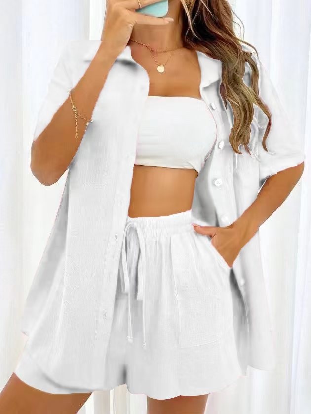 Women's Distressed Cardigan and Shorts Set