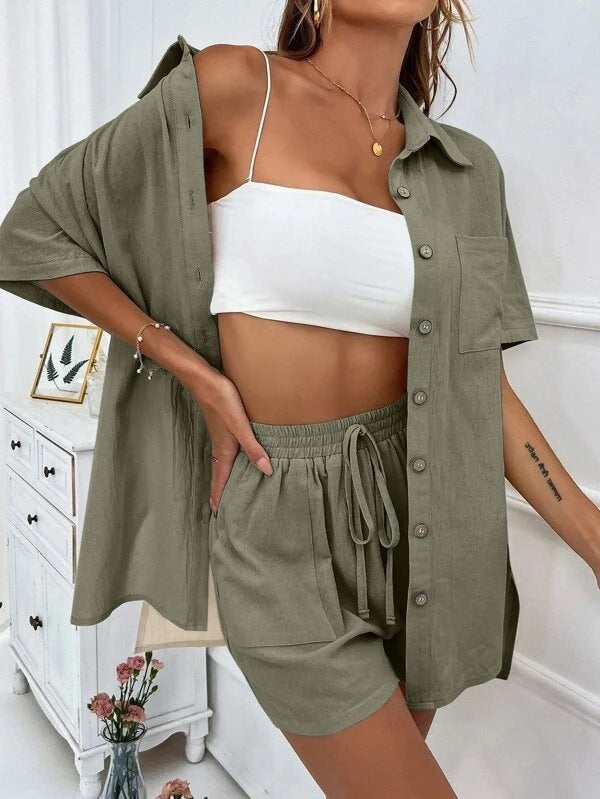 Women's Distressed Cardigan and Shorts Set
